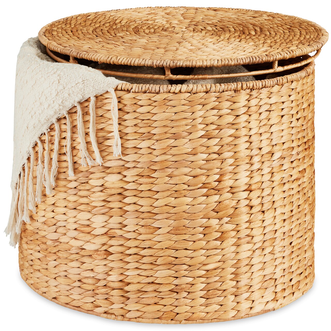 Best Choice Products Large Round Storage Ottoman W/ Lid, Handwoven Water Hyacinth Footstool